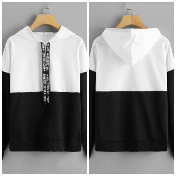 Black & White Color Block Hoodie Sz S - Picture 1 of 1